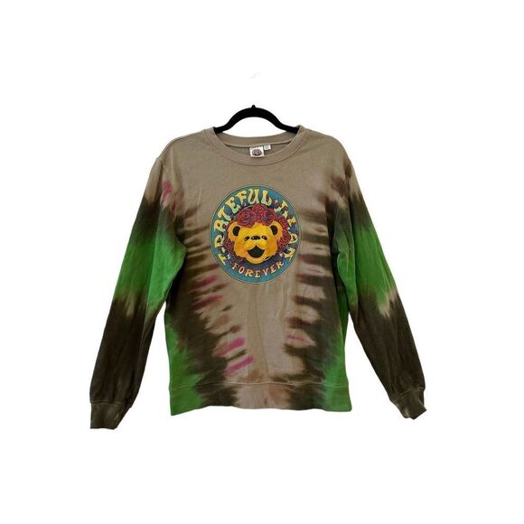 Grateful Dead Sweatshirt Tie Dye Teddy Bear Print Green Tan Unisex Size Large - Picture 1 of 5